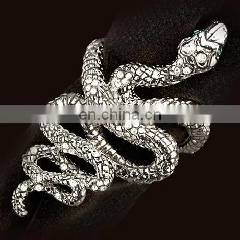 Platinum Snake Napkin Rings, White & Green Crystals, Set of 4 photo-3