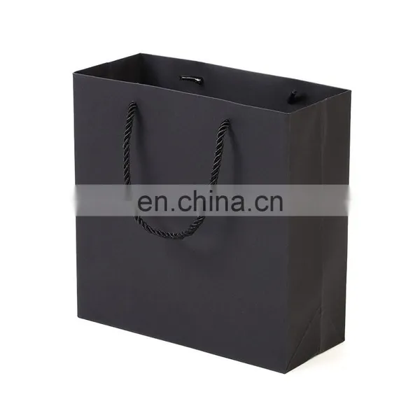 Black Matte Paper Shopping Paper Bag With Nylon Handle