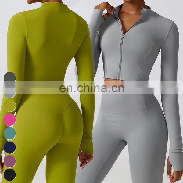 Custom Running Activewear Quick Dry Top Slim Fit Coat Sports Wear Full Zip Thumb Hole Long Sleeve Jackets Women Yoga Jacket photo-3