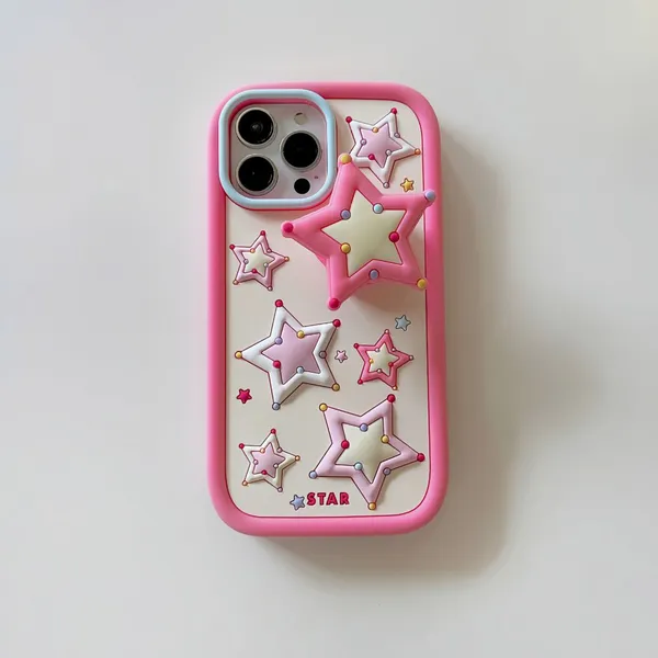 Stylish Color Pentagon Star Stand Silicone Phone Case Rear Cover Shockproof 15 14 Pro Max 13 12 11 photo-4