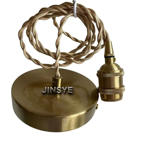 CE UL E26 E27 Gold Light Bulb Holder BrassLamp Socket Pendant Lamp Cord Kits With Textile Cable Ceiling Canopy photo-2