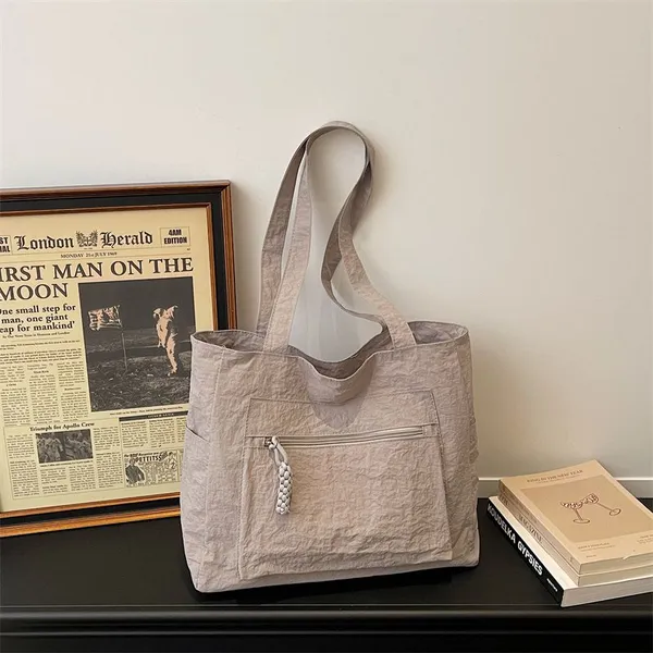 Single Shoulder Women's Cloth Bag, Large Capacity, Lazy Style, Fashionable Shopping Bag, Commuting Simple Nylon Cloth Women's Bag, Cloth Bag photo-2