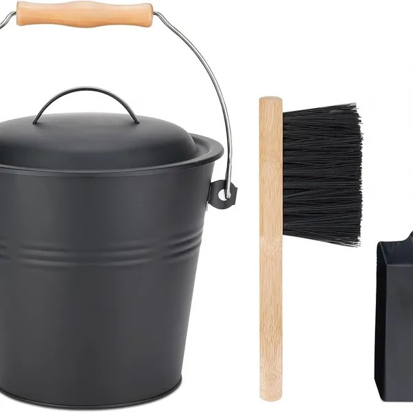 Ash Bucket With Lid, Round Charcoal Bucket for Fireplaces, 15L Bucket With Shovel and Hand Brush, Tool Set Accessories for Fireplace, Fire Pit photo-2