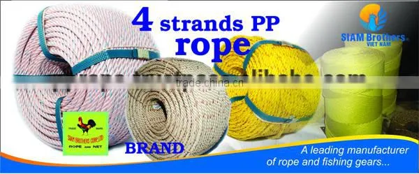 PP / Polypropylene Excellent Quality 4 Strands Twisted Rope Diameter 4.0 mm to 60 mm