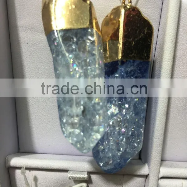 2016 Gold Covering Crack Crystal Pendant Necklace Aquamarine Citrine Rose Quartz Clear Green Natural Crystal Necklace For Women photo-2