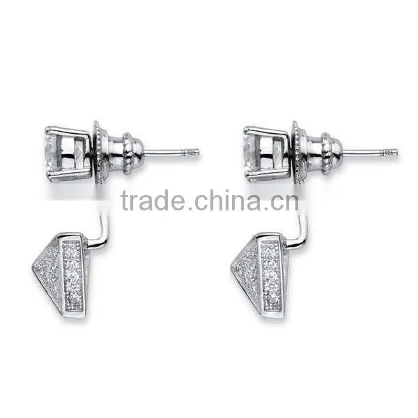 Wholesale Sterling Silver Micro Pave White CZ Pyramid Ear Jacket Earrings photo-2