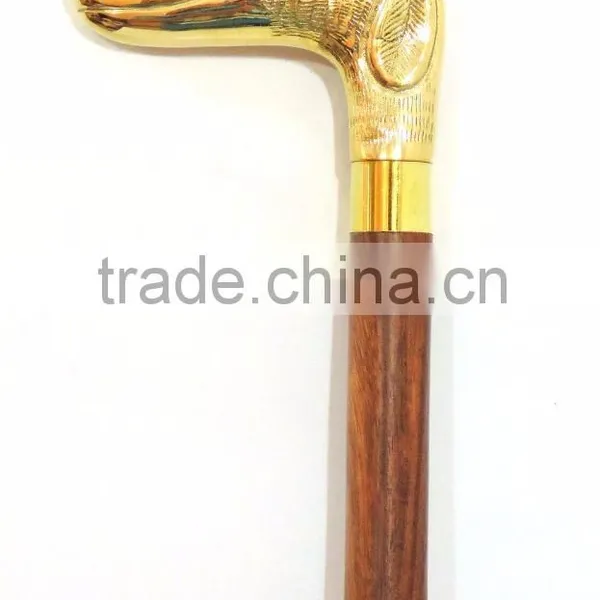 Beautiful Brass Dog Handle Walking Stick/Antique Golden Finishing Handle Walking Stick/Brown Wood Walking Stick Wk1125 photo-2