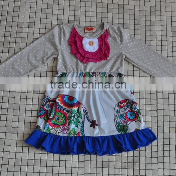 Kids Girls Clothing 2016 Child Fall Outfits Stripe Ruffle Dress Sun Flower Boutique photo-4