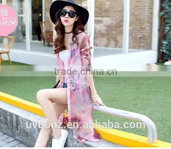 2016 New Ladies Long Chiffon Blouse Shirts