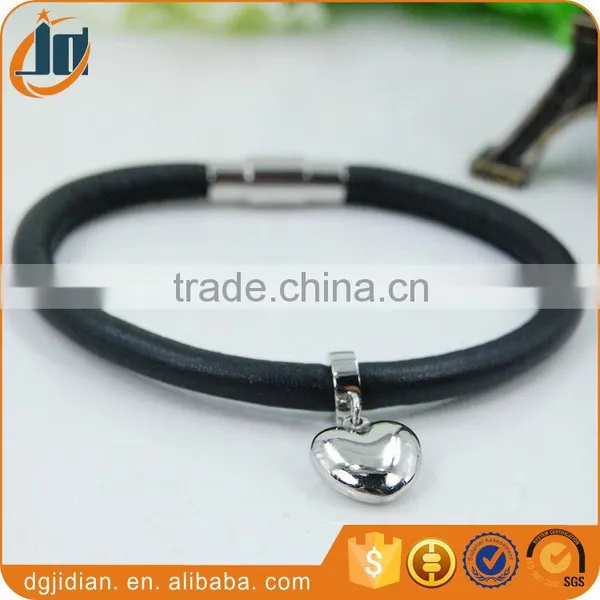Fashion Rose Gold Bracelet and Black Leather Stainless Steel Bangle photo-4