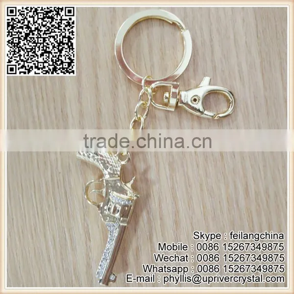 Best Quality Best Crystal Gold Gun Shaped Pendant Keychain photo-2
