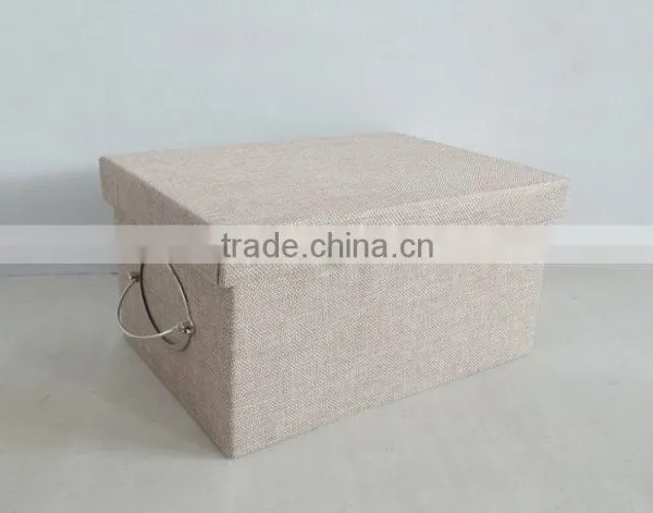 Polyester Ramie Rectangle Foldable Storage Box With Sliver Metal Handle photo-3