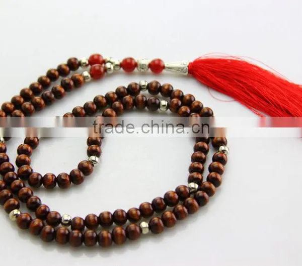 Good Luck Long Wooden Beads Necklace With Long Tassel Rosary Necklace photo-5