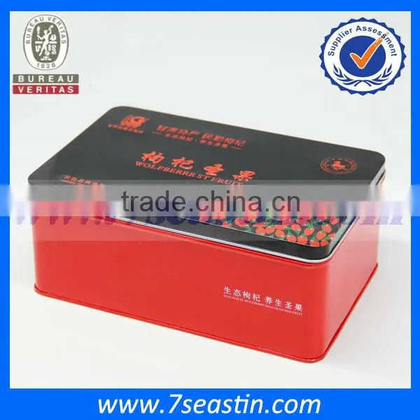 Red Lid 197x127x79mm Metalic Gift Tin Box /medlar Goqi Packaging Tins