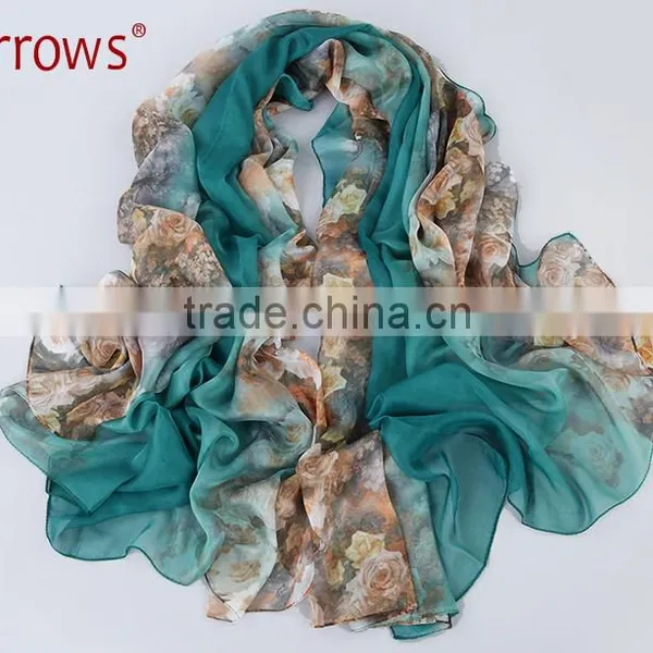 Big Long Rose Pattern Summer Scarf and Shawl for Women Imitated Silk Material More Vivid Royalblue Pink Flamingo Green photo-5