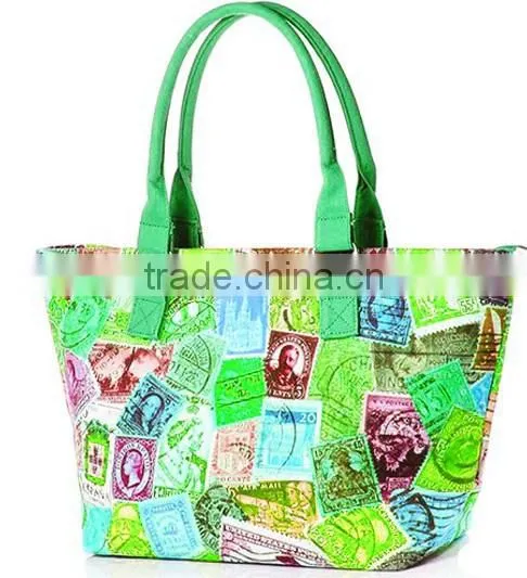 2015 Full Color Canvas Tote Bag Leather Handle photo-3