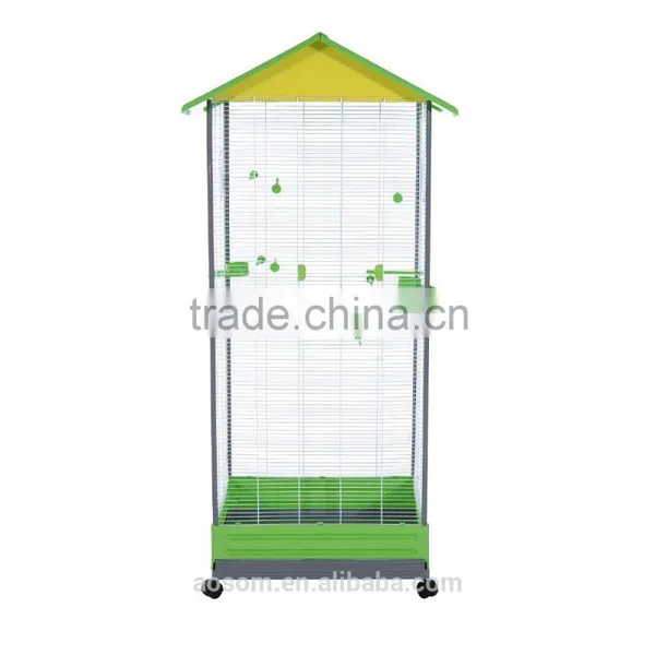 Pawhut White Green Yellow Garden Metal Parrot Cage photo-2