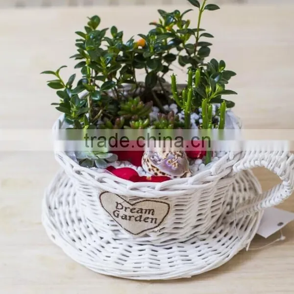 100%Handmade White Wicker Cup Shape Flower Plant Basket Wicker Baskets for Plants photo-2