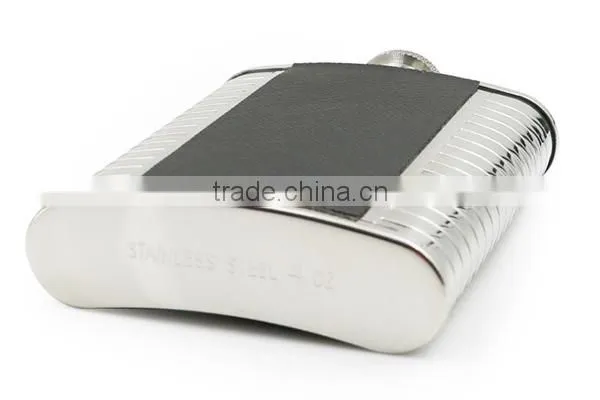 4 OZ Flagon With Black Twill Leather Hip Flask photo-6