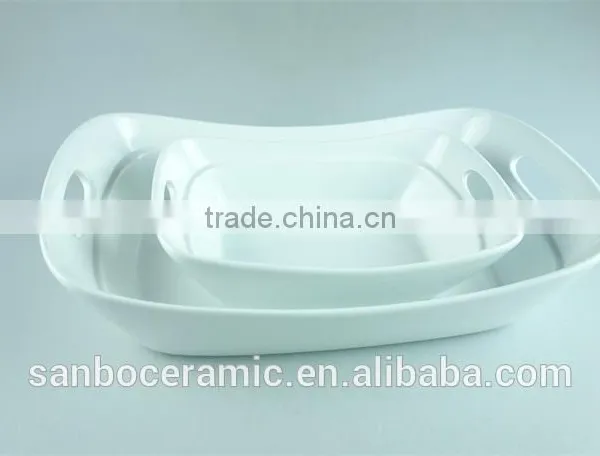 White Ceramic Baking Dish Rectangular Unique Shape Set 2 Hotel / Restaurant Large Bakeware Set photo-2