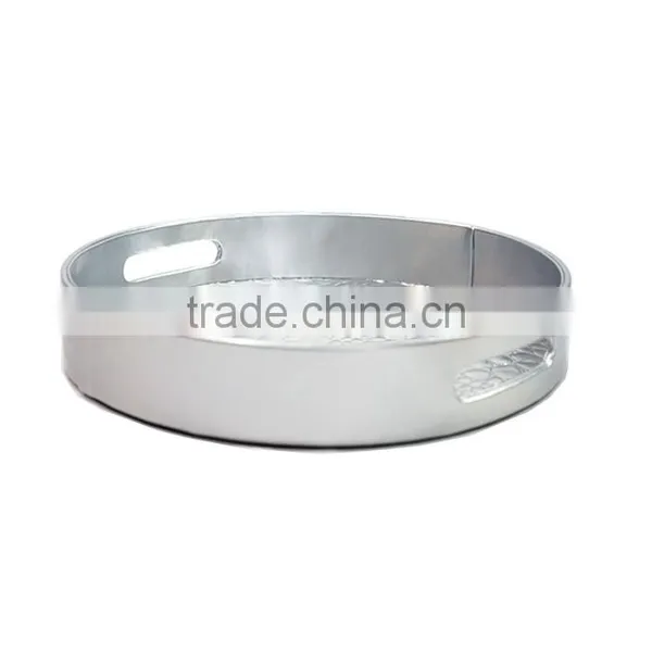 Round Silver Faux Leather Tray For Home/Office photo-2