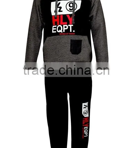 Mens Fleece Print Detailed Hooded Top Bottom Warm Up Jogging Tracksuit photo-3