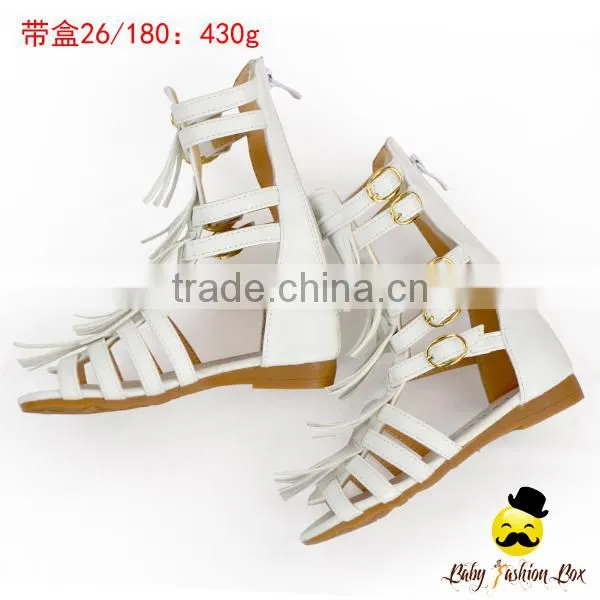 Kids Summer Plain Black PU Fringe Gladiator Boots With Zipper Little Girl Flattie Snadals Shoes photo-5
