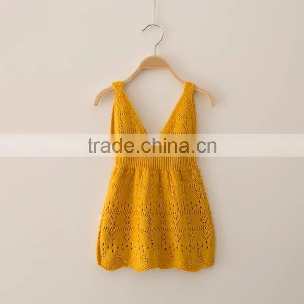 S32906W Spring Summer New Kids Baby Girls Cotton Sweater Strap Dress Crochet Fancy Dress photo-5