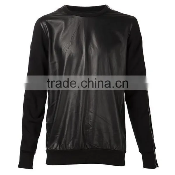 Wholesale Plain Zip Custom Made Men Leather Hoodies photo-2