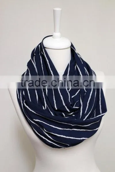 White Stripes on Navy Blue Infinity Scarf, Loop Scarf Circle Scarf Gift Ideas for Her, Spring - Summer - Fall - Winter Session photo-2