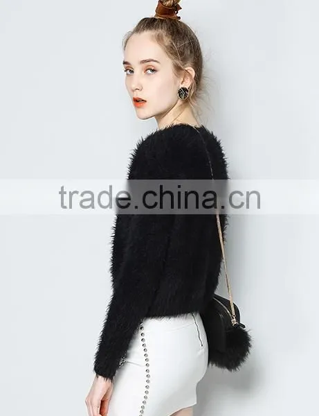 Lady Custom Plain Soft Fuzzy Mohair Fitted Sweater Pullover With High Quality photo-4
