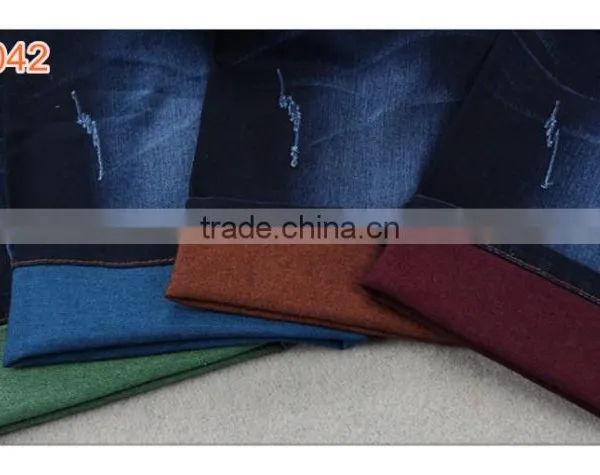 Indigo Cotton Spandex French Terry Knitted Denim Fabric for Jeans photo-2