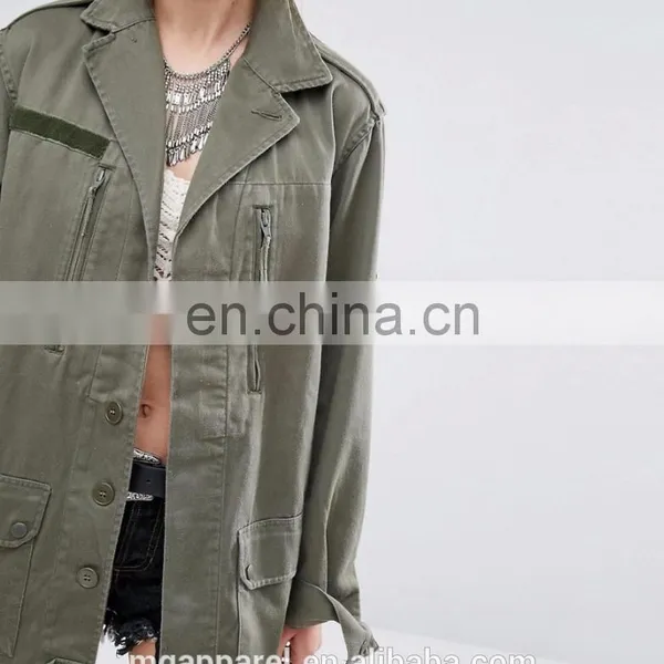 New Fashion Woven Cotton Fabric Army Jacket Women Military Jacket Wholesale photo-4