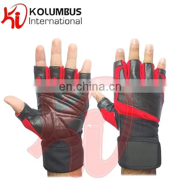 Genuine Leather Weight Lifting Gloves, Black And Red Fitness Training Weight Lifting Gloves