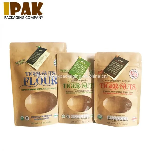 Custom Design Stand Up Kraft Paper Food Packaging Pouch With Window