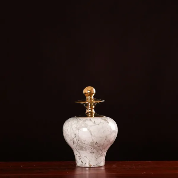 Gold Marbling White Luxury Chinese Jingdezhen Ceramic Vase With Gold Lid For Home Decor photo-3