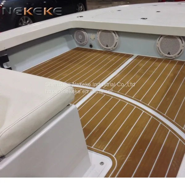 Hot Sell NEKEKE Light Brown and White Lines Mat Form China Synthetic Teak Deck Flooring photo-3