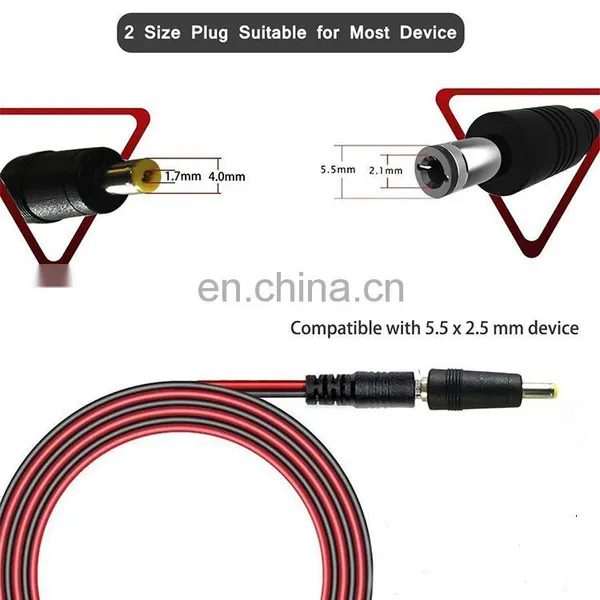 12-24V 4FT Car Cigarette Lighter Male Plug to DC 5.5mm x 2.1mm / 4.0mm X1.7mm Connector Cord for Portable DVD Player,Car,Truck photo-2