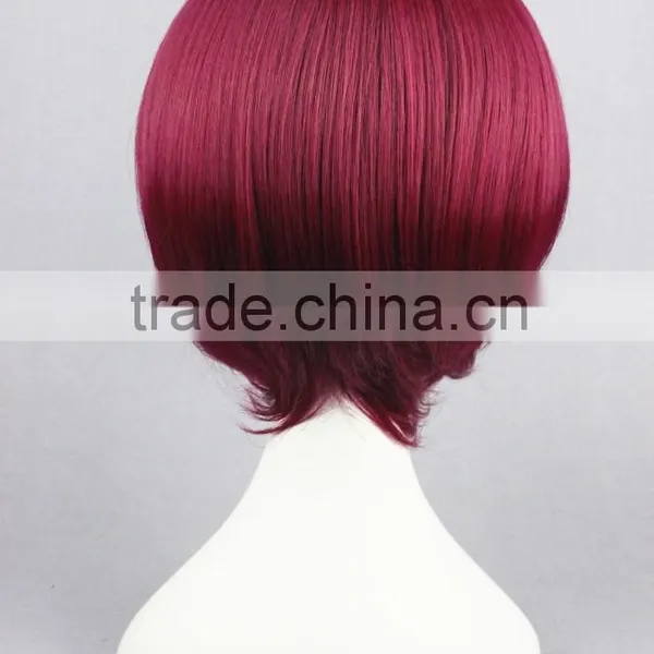 High Quality 35cm Short Straight Starry Sky-Yoh Tomoe Wine Red Synthetic Anime Wig Cosplay Costume Hair Wig Party Wig photo-5