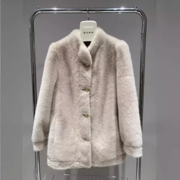 Mid-length Eco-friendly Fur One-piece Coat for Women's European Station Winter New Warm Faux Mink Coat photo-3