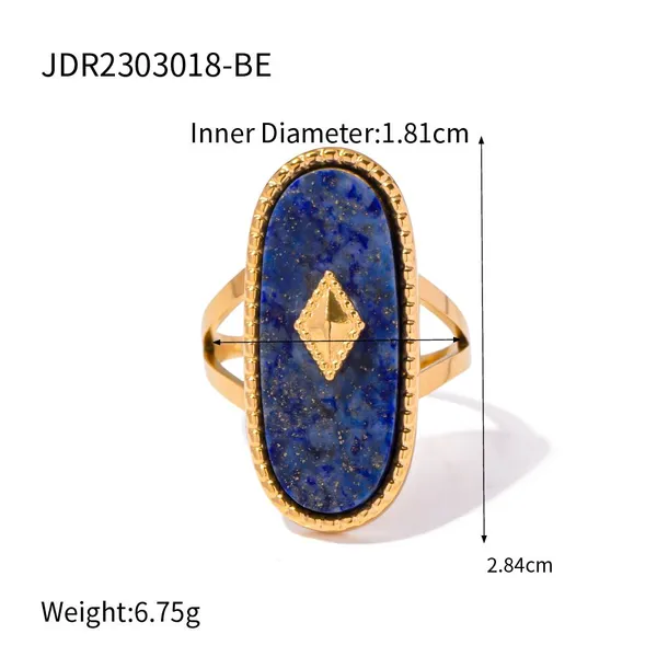 Gold Plated Stainless Steel Natural Stone Ring for Women Blue Irregular Gemstone Statement Ring Waterproof Hypoallergenic Jewelry photo-2