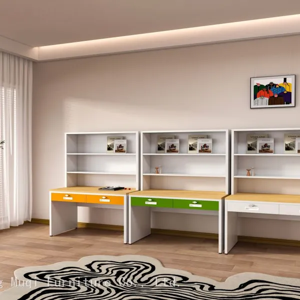 Student Dormitory Study Desk With Bookshelf and Storage Drawer for School and University Furniture Projects