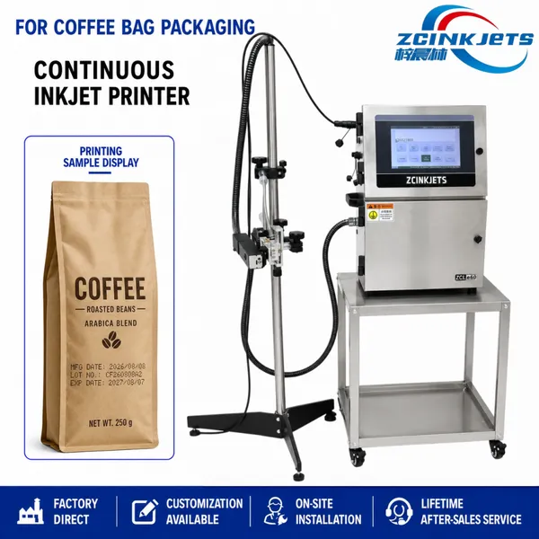 Small Character CIJ Inkjet Printer for Coffee Bags Laminated Film Packaging Date Batch Code Printing