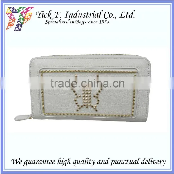 Elegant Butterfly Studs Round Zipper Closure PU Leather Women Long Wallet
