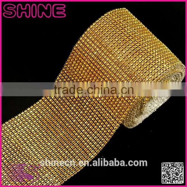 Wholesale 24 Raws 3mm Acryl Gold Base Hot Fix Rhinestone Mesh/net/sheet, Rhinestone Mesh Trimming