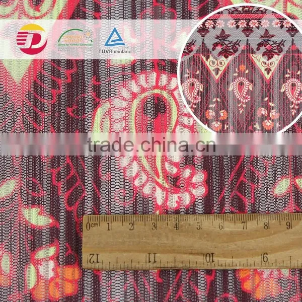 Wholesale High Quality Red Small Flower Tulle 100%T 110gsm Print Lace Fabric photo-6