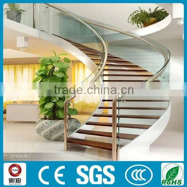 Moden Indoor Prefabricated Steel Glass Curved Stairs Design photo-2