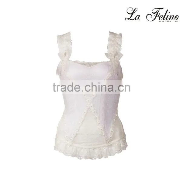 Fancy White Elastic and Embroidered Lace Wears Outside Underwired Corset photo-5
