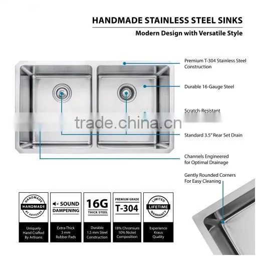 Cupc Approved Modern Kitchen Cabinets Design Double Bowl Stainless Steel Undermount Kitchen Sink - 8644 photo-2