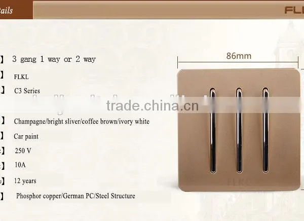 Wall Switch Top Quality 3 Gang 1 Way or 2 Way photo-4
